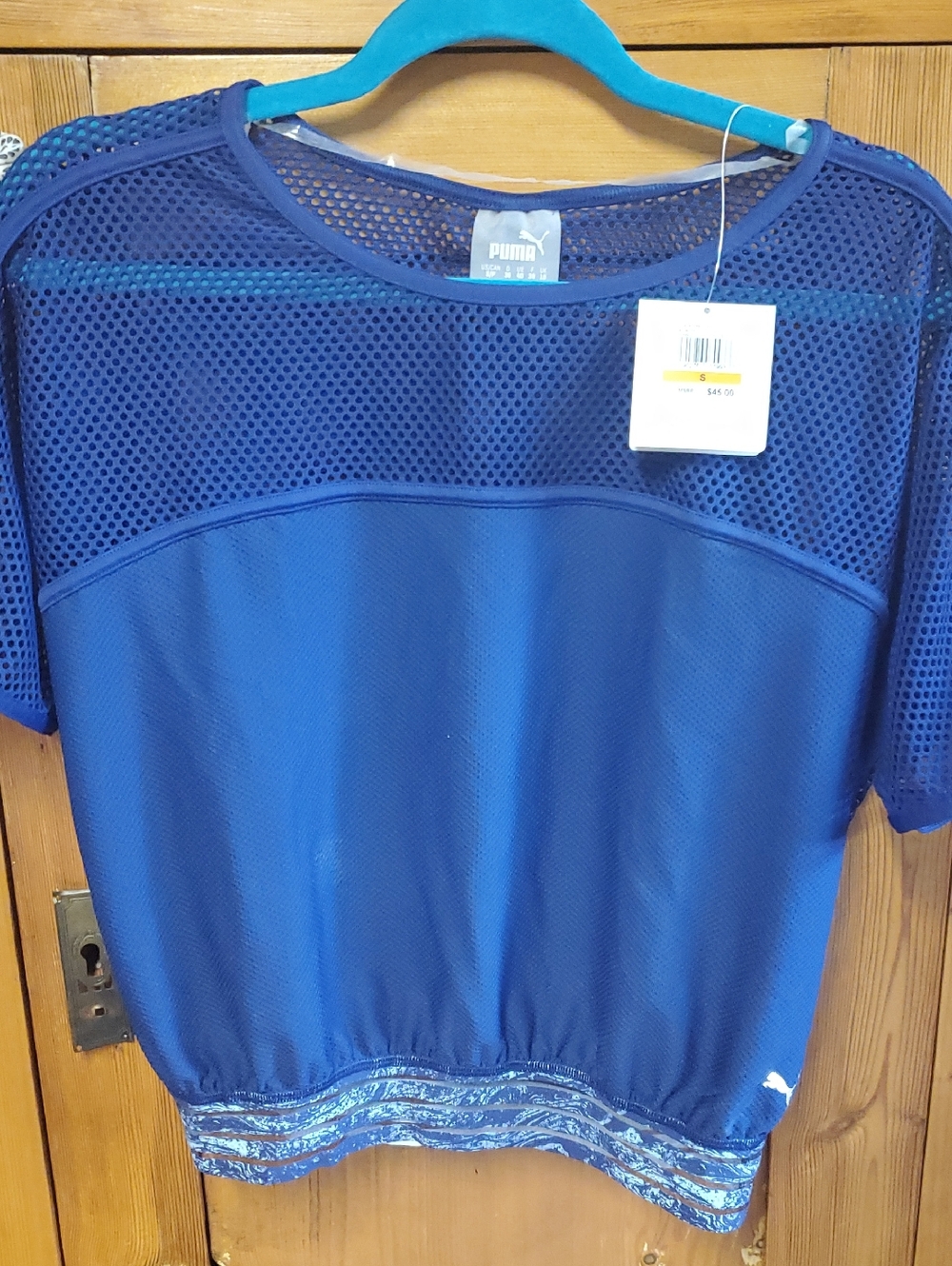 Puma Women's Royal Blue Mesh Cropped Athletic Top